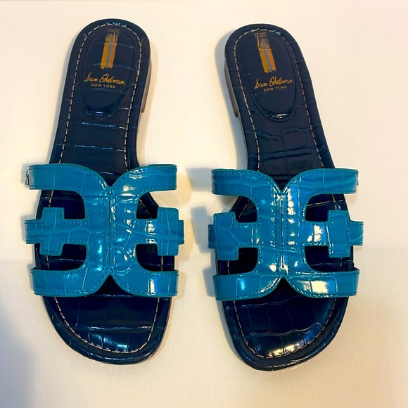 Sam Edelman EUC! BAY SLIDE SANDAL. Crocodile embossed slide in blue. - Picture 2 of 14